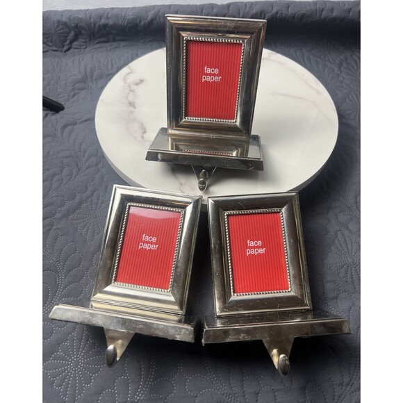 Silver Picture Frame Christmas Decor Stocking Holder 2”x 3” Photo 3pc Lot USED - Picture 1 of 10